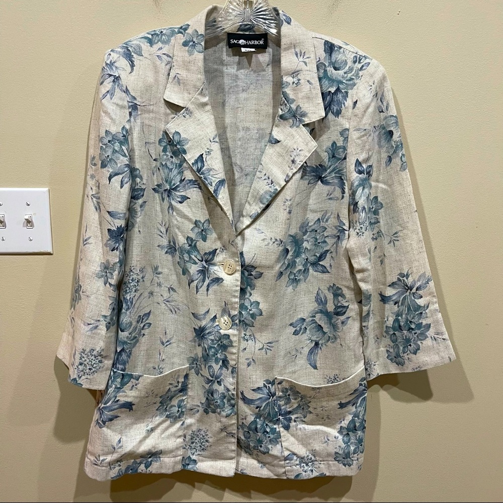Sag Harbor Floral Blazer in Blue and Cream
